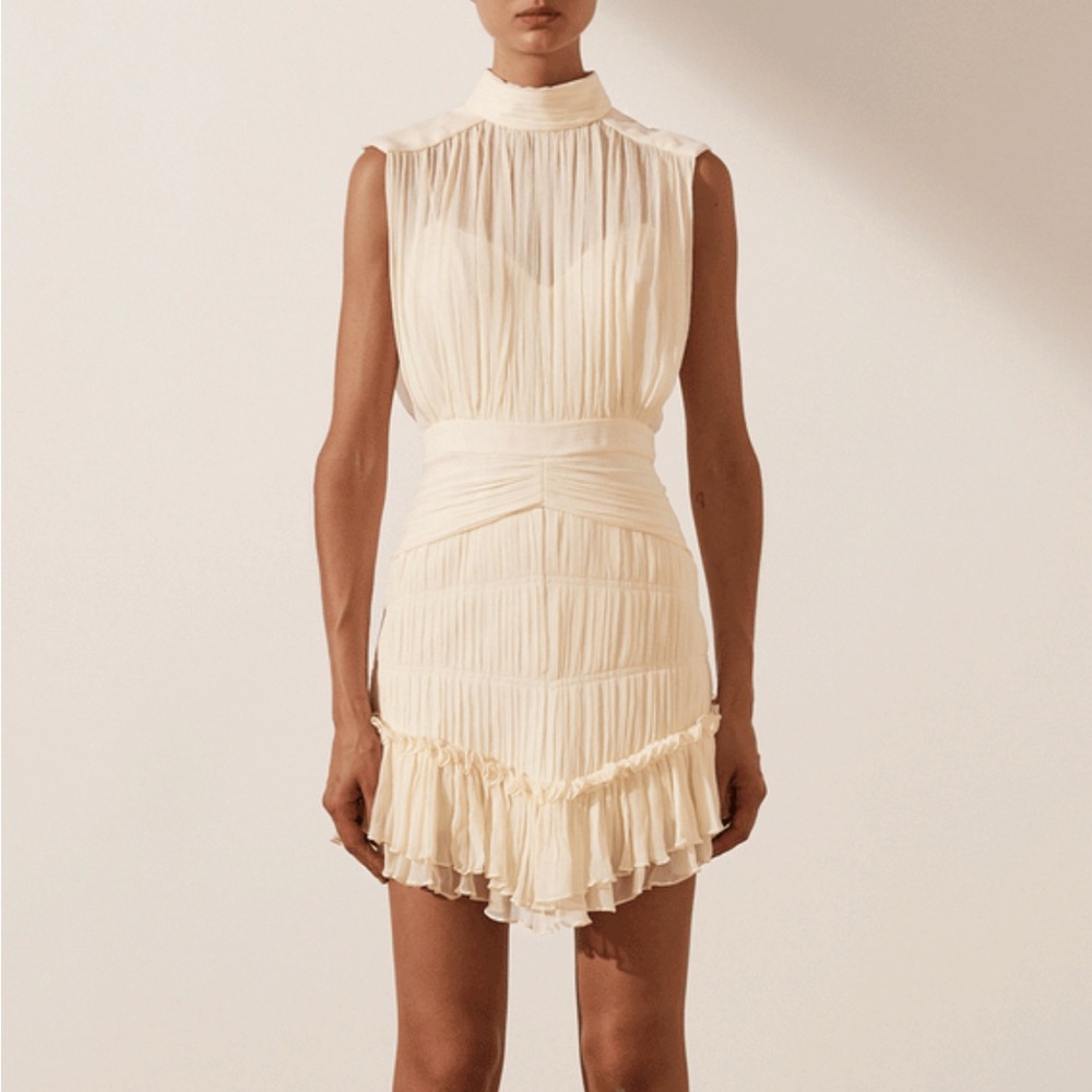 Victoria sleeveless rushed mini dress - cream